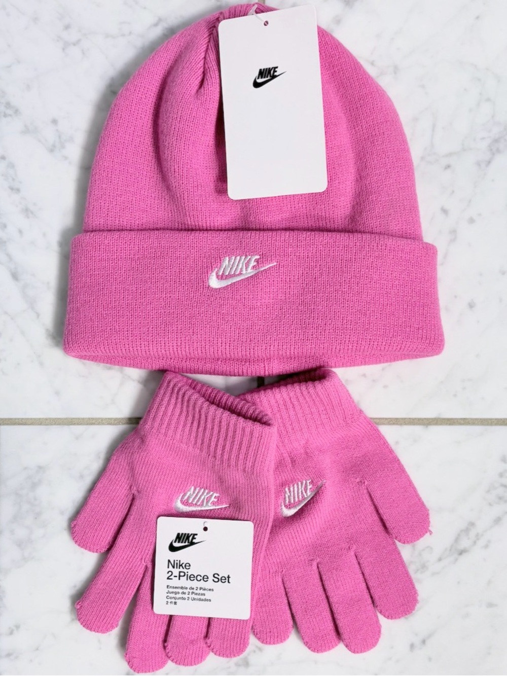 Nike Futura Youth Girl Matching Winter Hat Beanie & Glove Set Pink Size 8-20